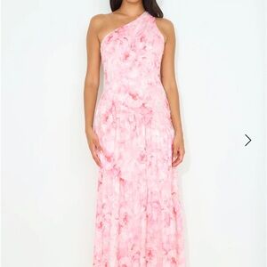 Elegant Pink Floral One-Shoulder Dress